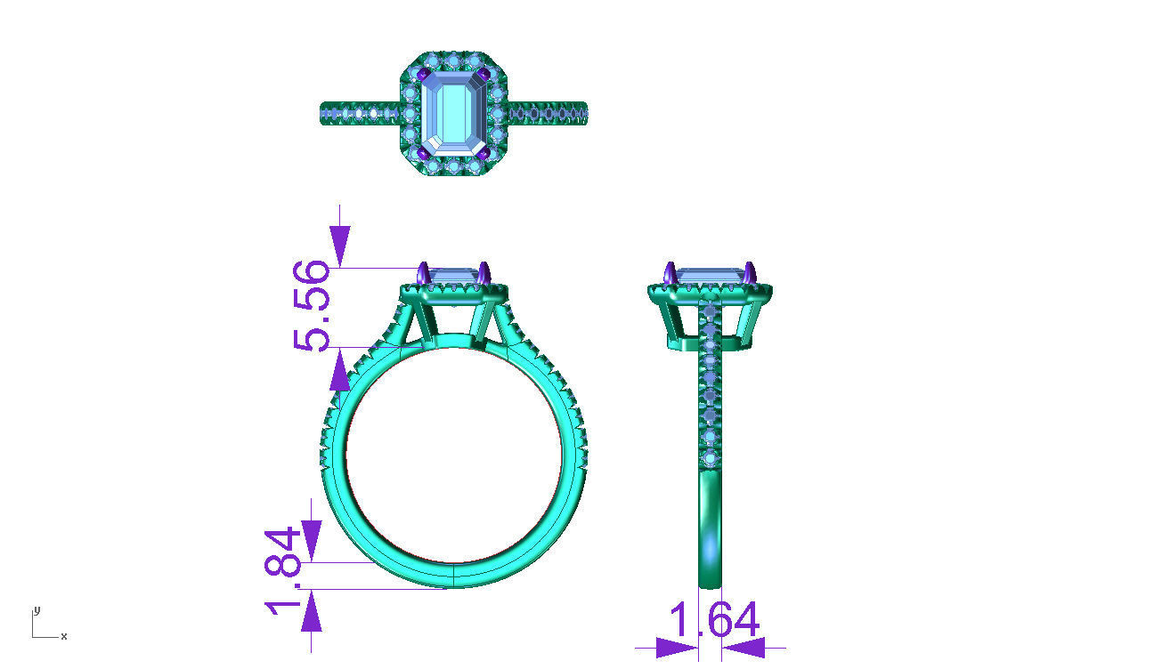 ZLR0177 emerald cut engagement ring 3D print model_4
