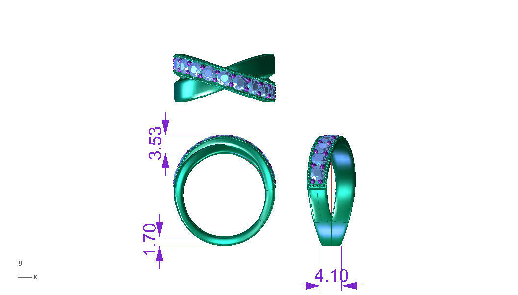 ZLR0173 diamond ring with two rows of diamonds 3D print model_2