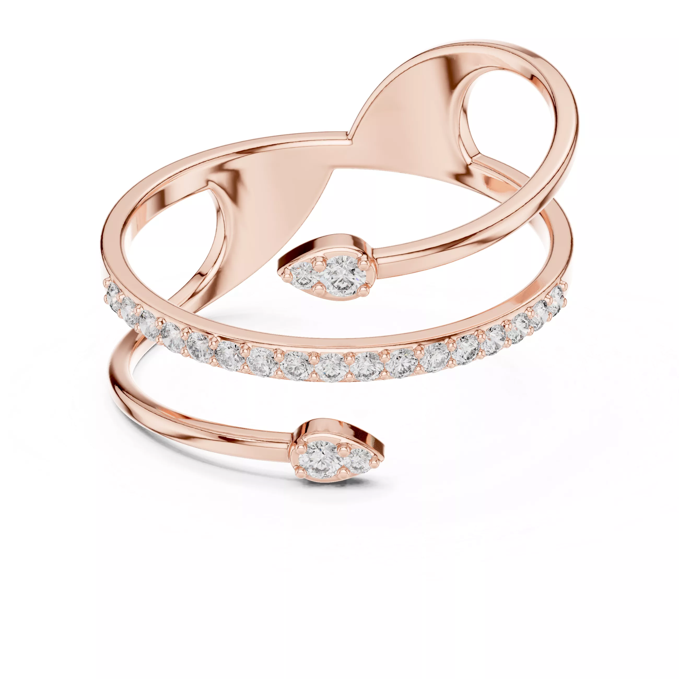 Pear Shape Open Bypass Diamond Ring 3D Model 3D print model