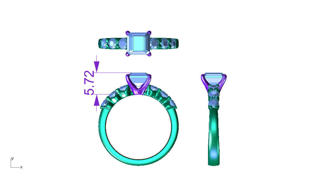 ZLR0152 sapphire and diamond engagement ring 3D print model_2