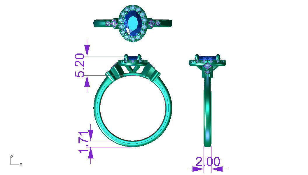 ZLR0170 engagement ring with sapphire and diamonds 3D print model_4