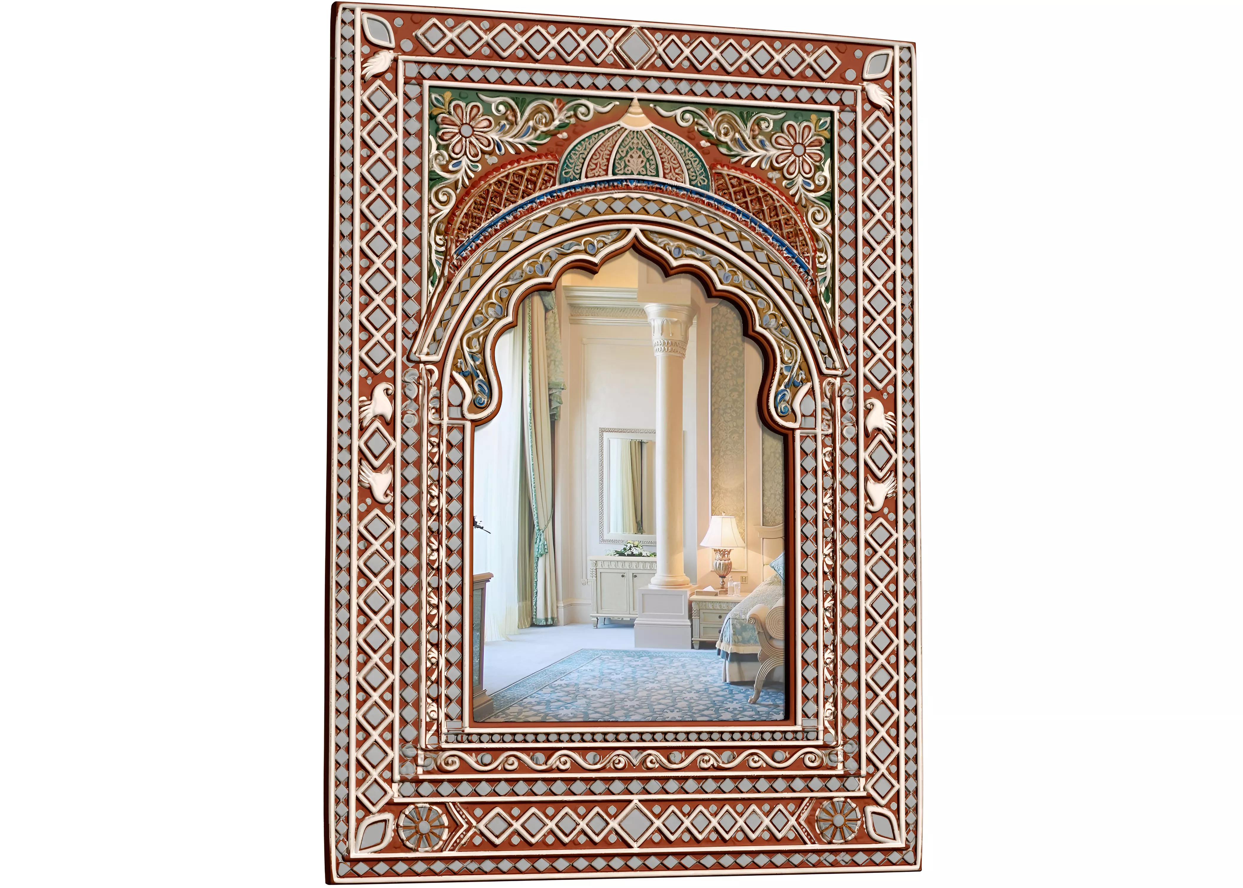 Eastern wall mirror in terracotta carved frame inlay dome arch 3D model