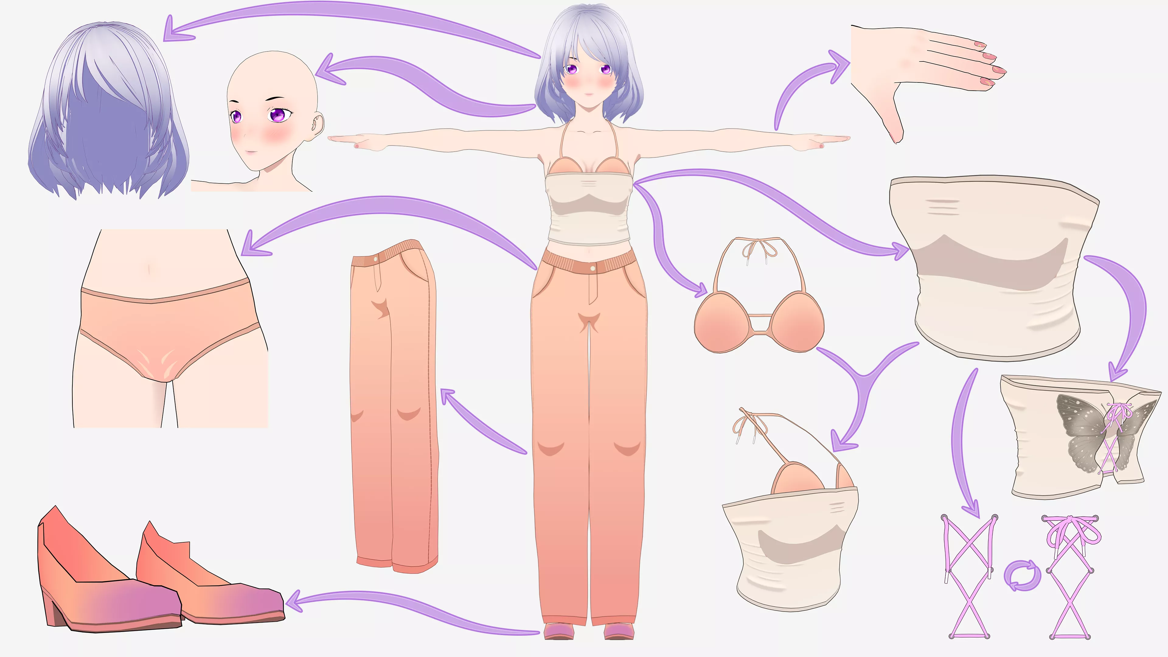 Misu Hand Drawn Rigged Anime Girl Free low-poly 3D model