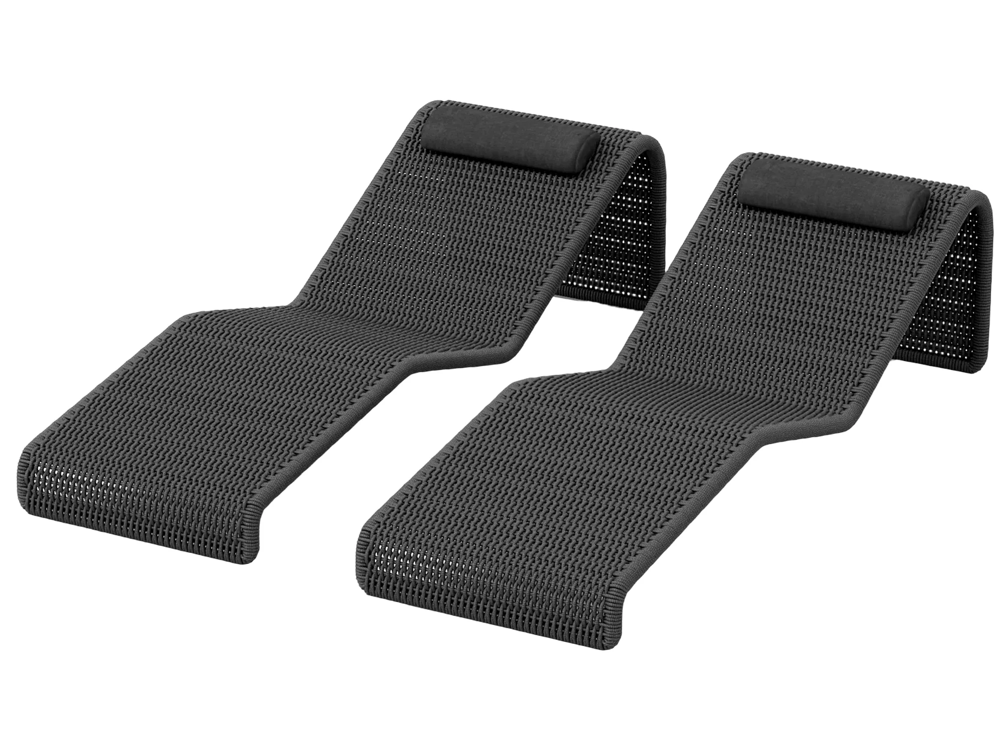 Two Dark Woven Outdoor Chaise Lounges With Headrests 3D model