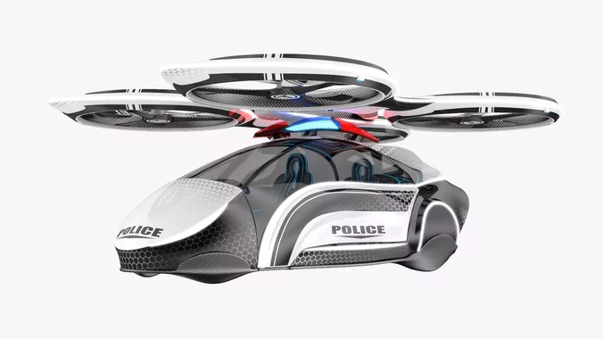 Sci-Fi Futuristic Police Aircraft Rig 3D Model 8K PBR