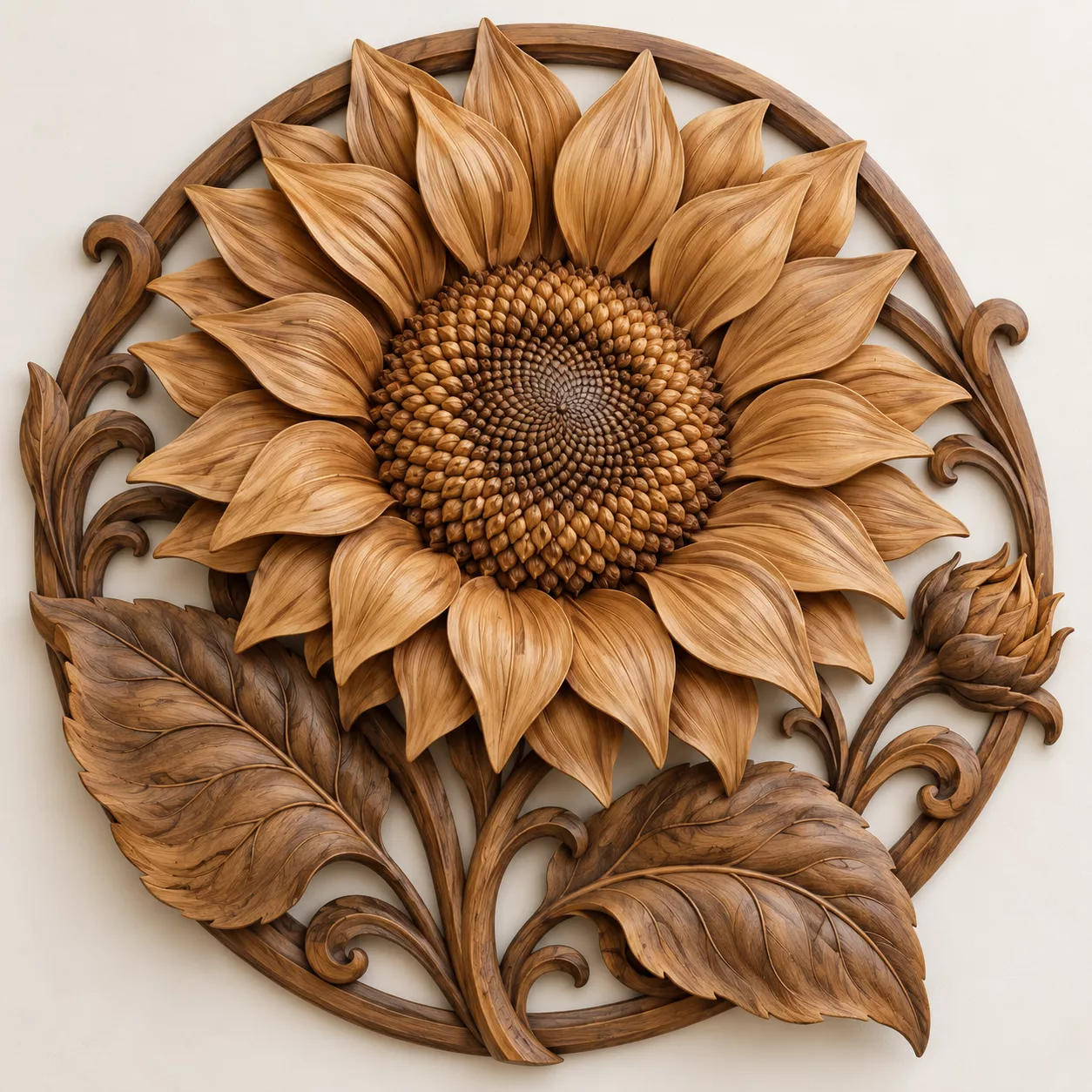 Sunflower Wood Carving STL Floral CNC Relief Wall Art Design 3D print model