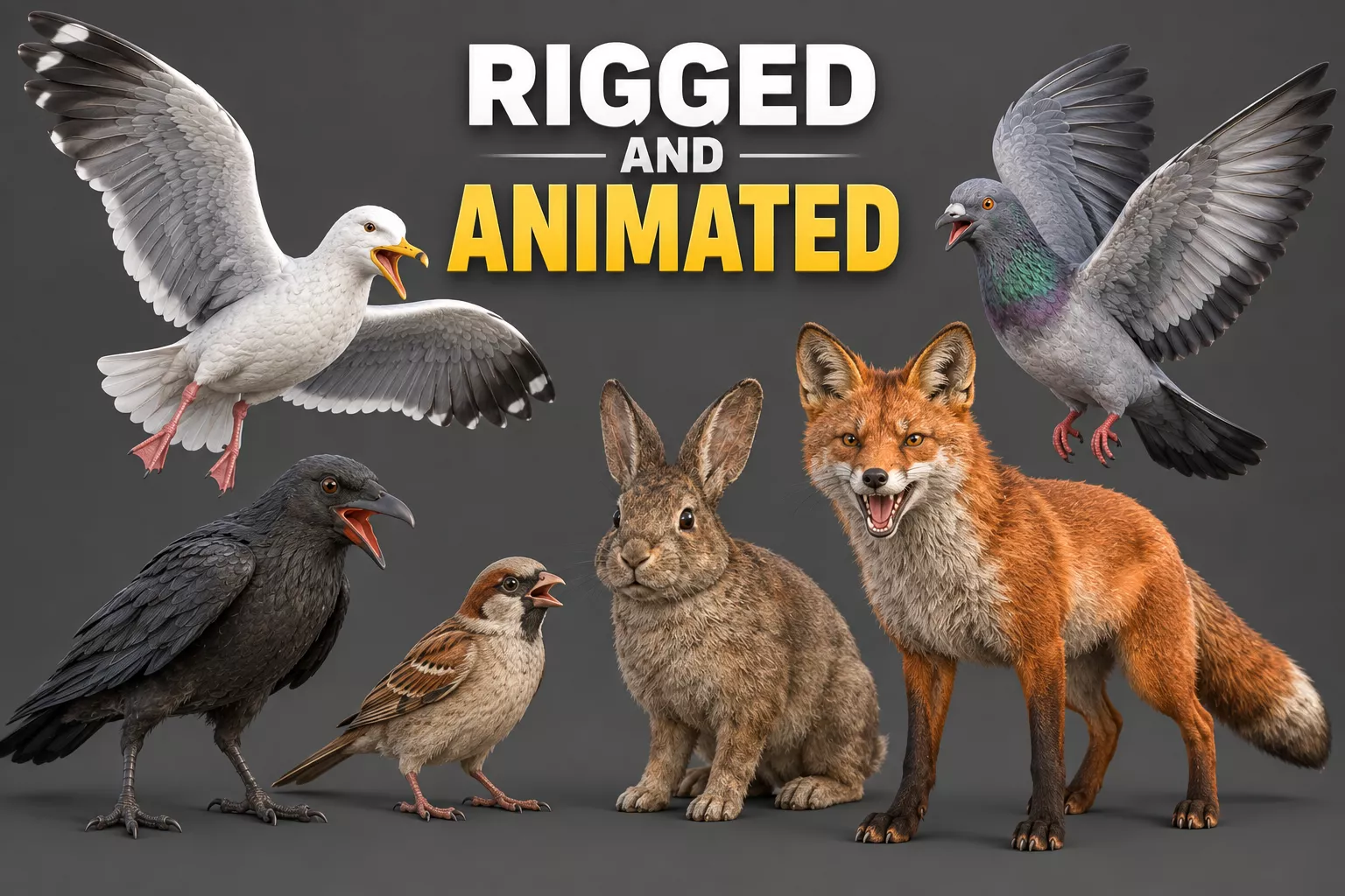 Urban And Park Animals Pack Rigged Animated Game Ready Low-poly 3D model