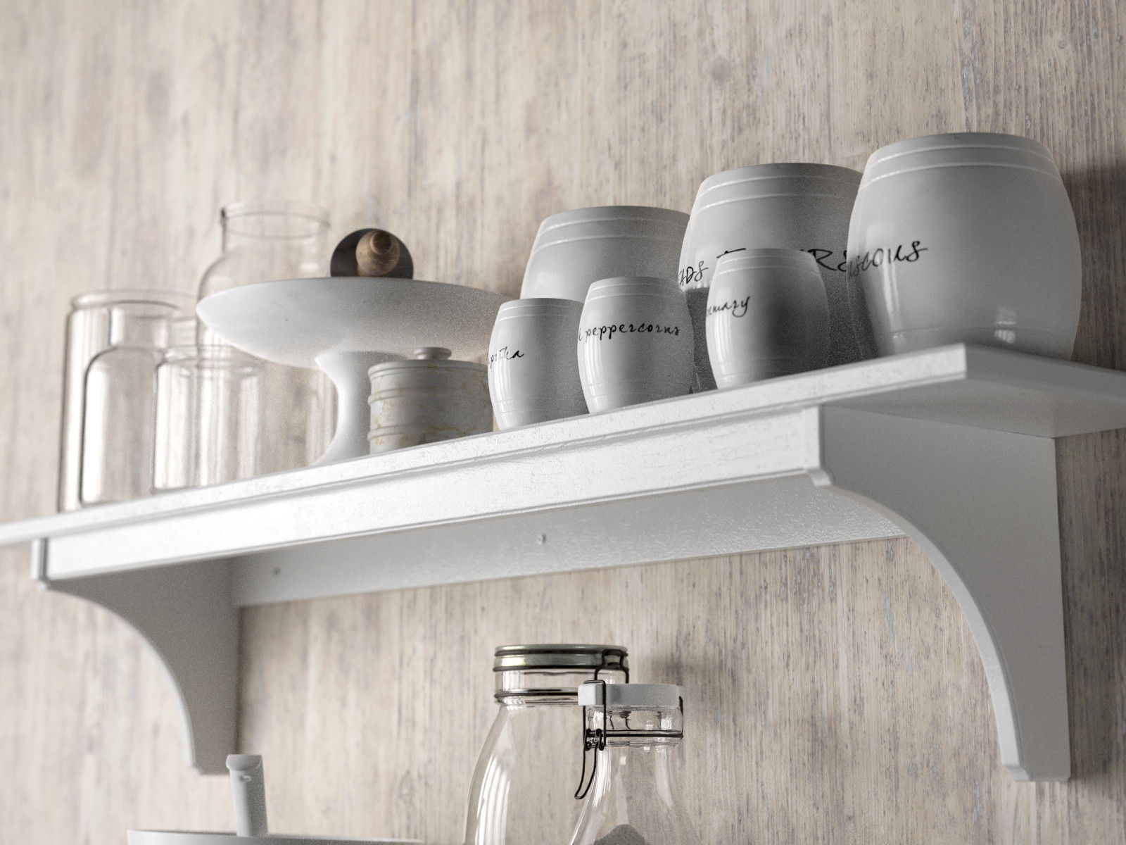 White Tableware Set on Shelves 3D model_1