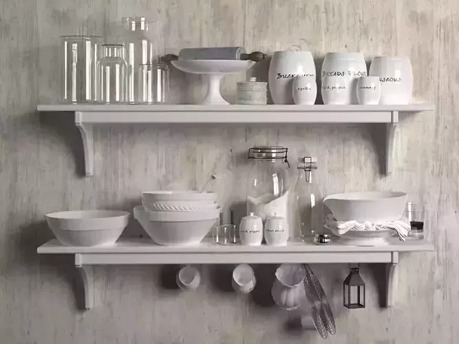 White Tableware Set on Shelves