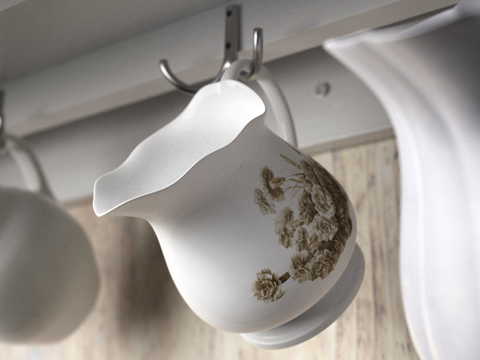 White Tableware Set on Shelves 3D model_3