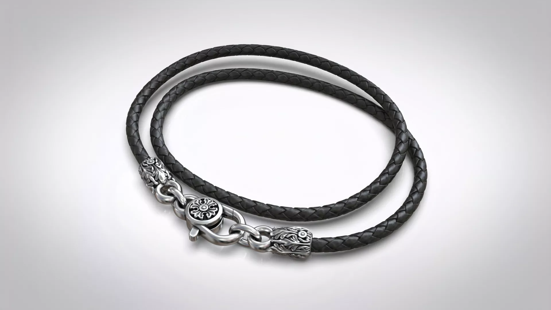 Ornamental Cord Bracelet Floral End Caps and Lobster Clasp 3D print model
