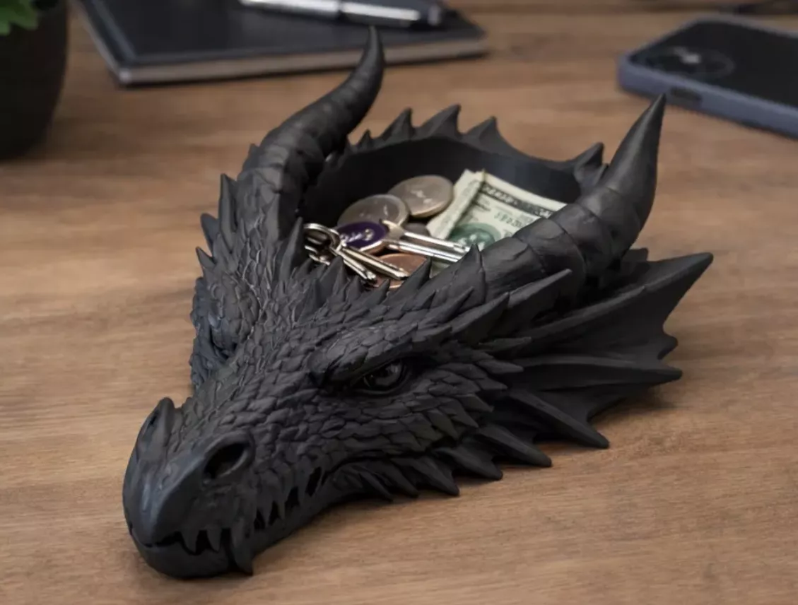 Dragon-head catch-all tray for desks and entryways 3D print model