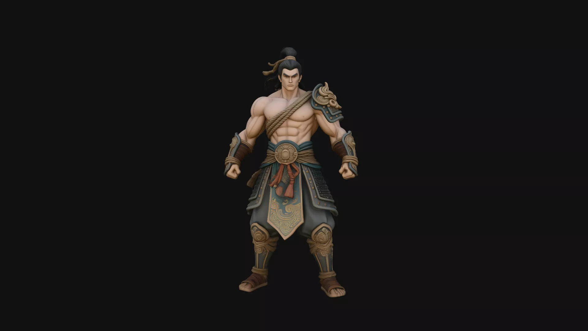 Topknot Martial Warrior Statue Design 3 - 3D Print Model 3D print model