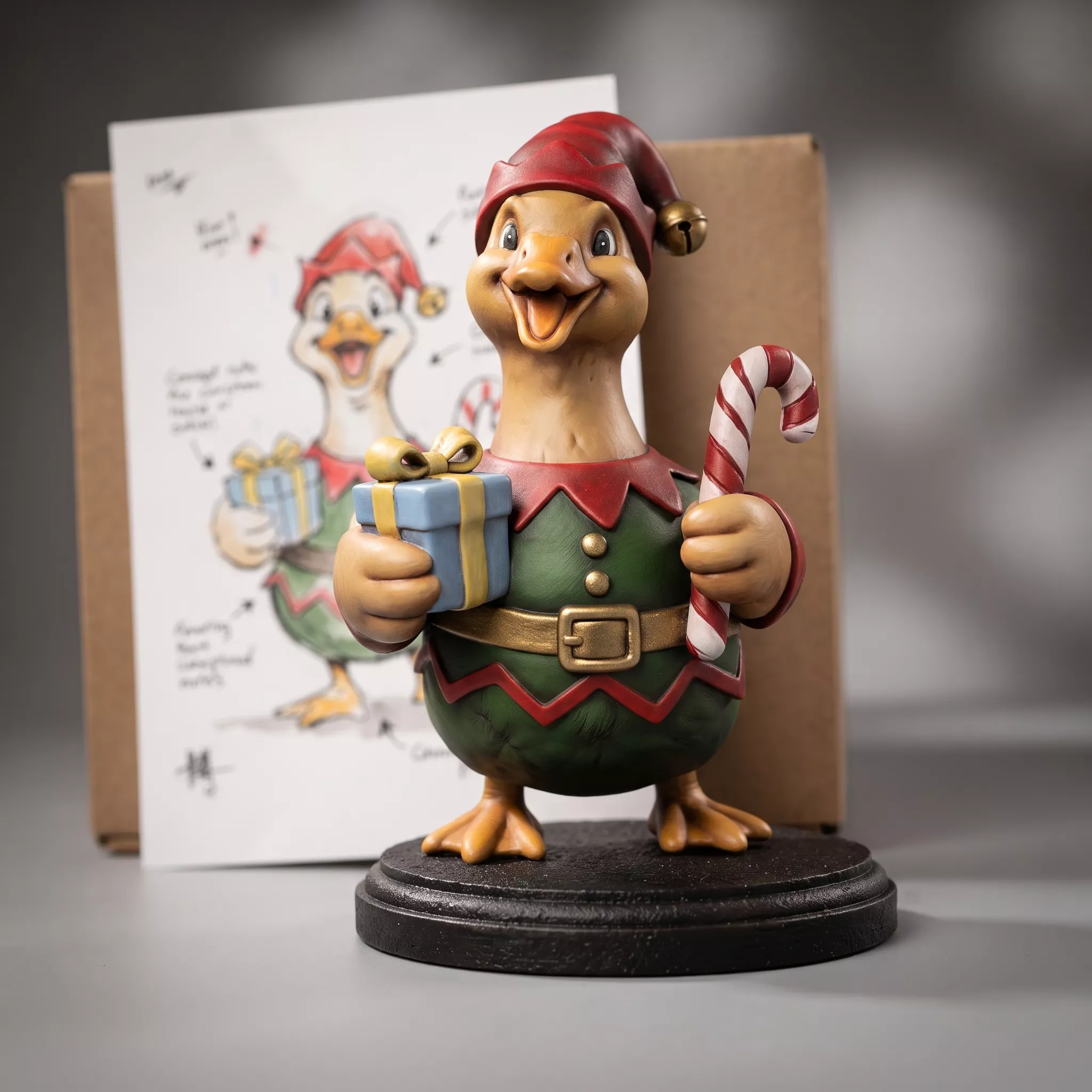 Christmas Elf Duck Holiday Miniature Santa Helper Candy Cane Gif 3D print model