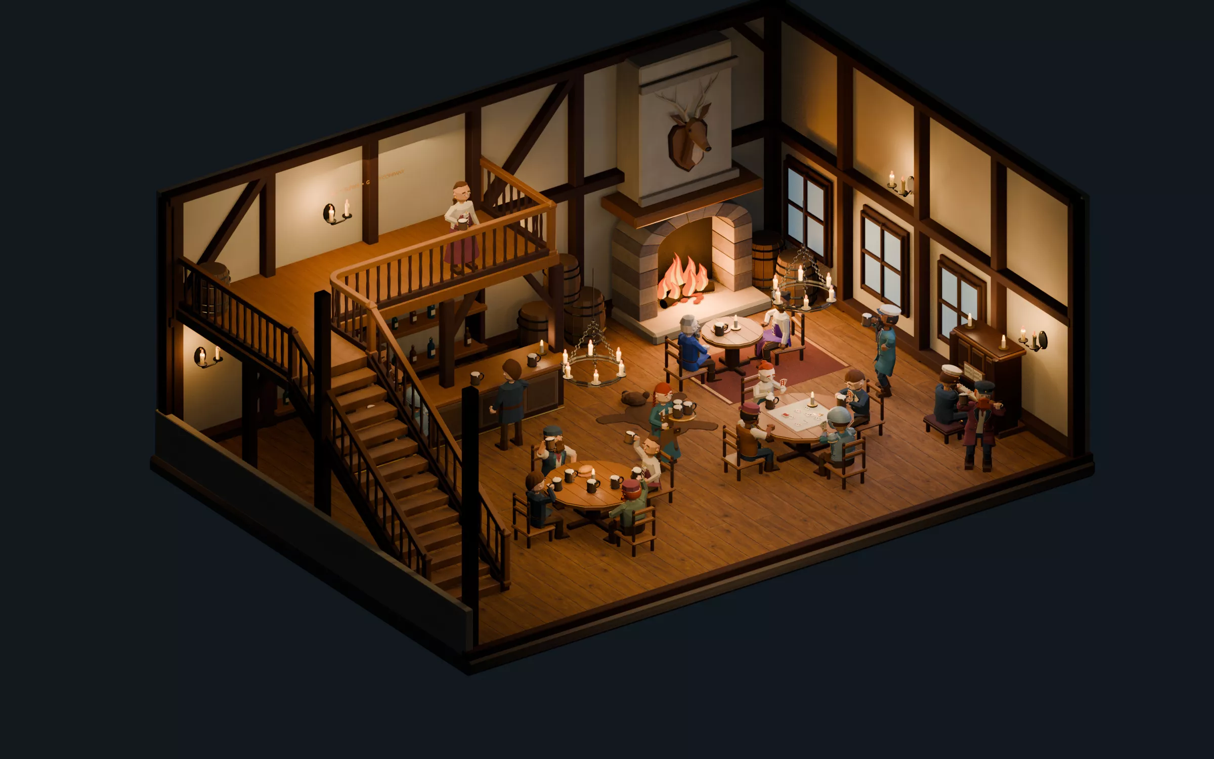 Living Fantasy Tavern - Animated Low Poly Scene and Characters Low-poly 3D model