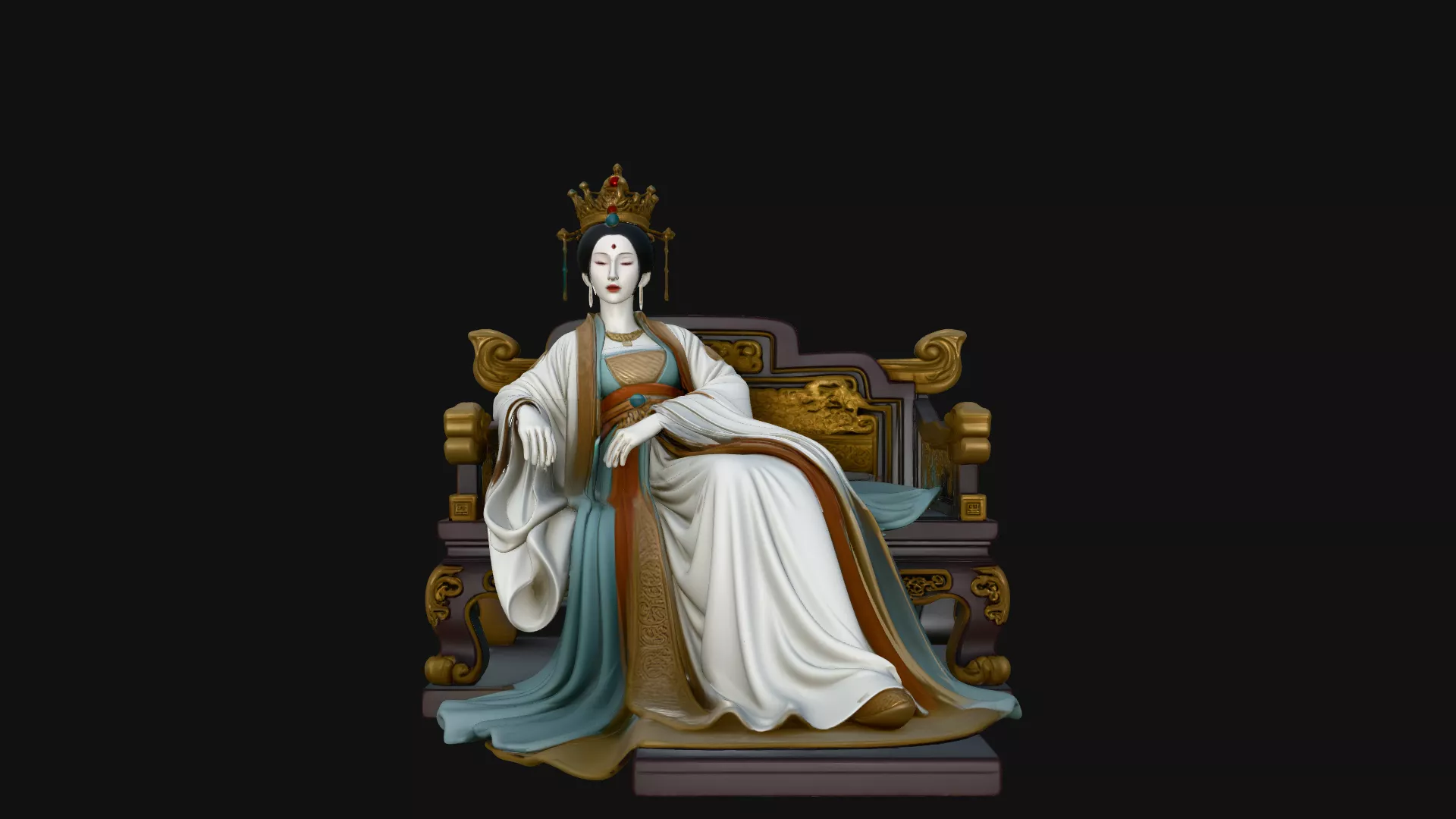 Chinese Empress on Throne Statue Design 1 - 3D Print Model 3D print model