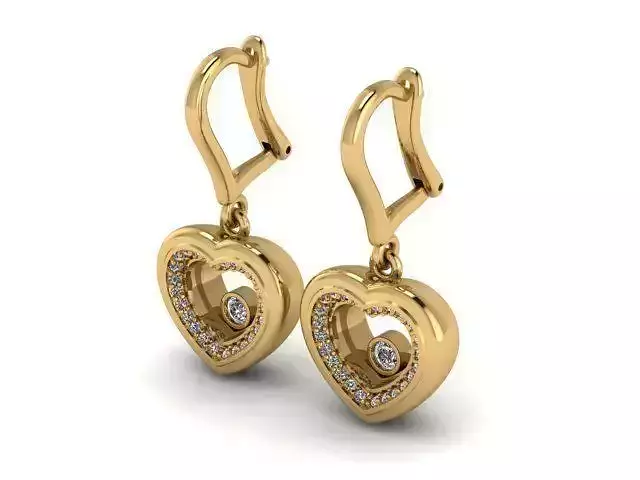 Earrings heart dangle gold with diamonds