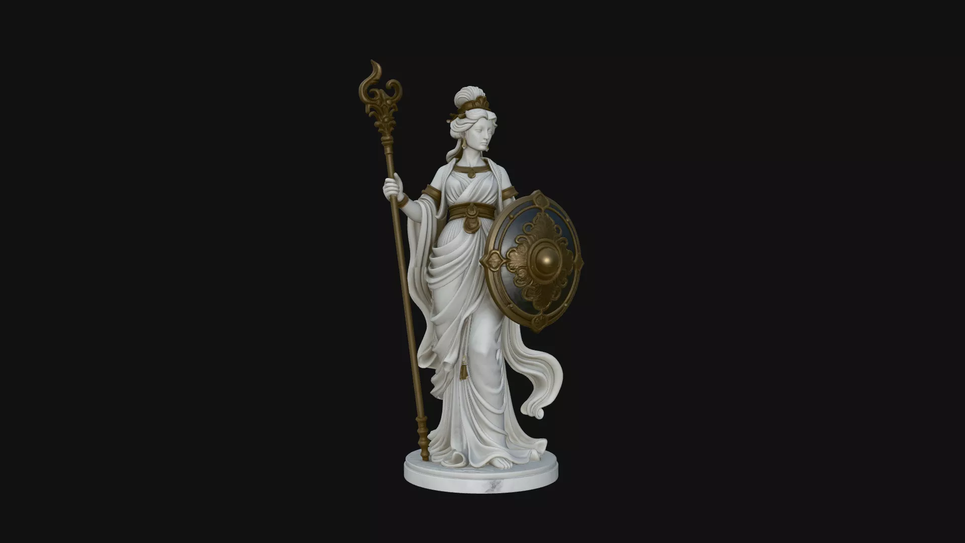 Goddess with Spear and Shield Statue Design 2 - 3D Print Model 3D print model