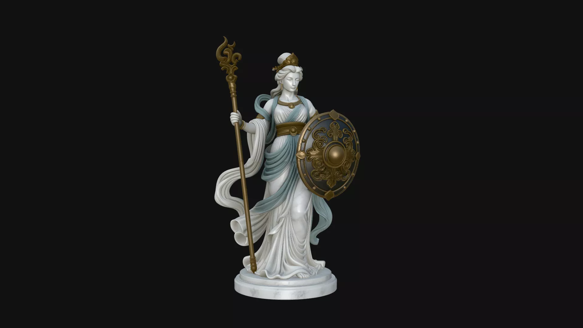 Goddess with Spear and Shield Statue Design 3 - 3D Print Model 3D print model