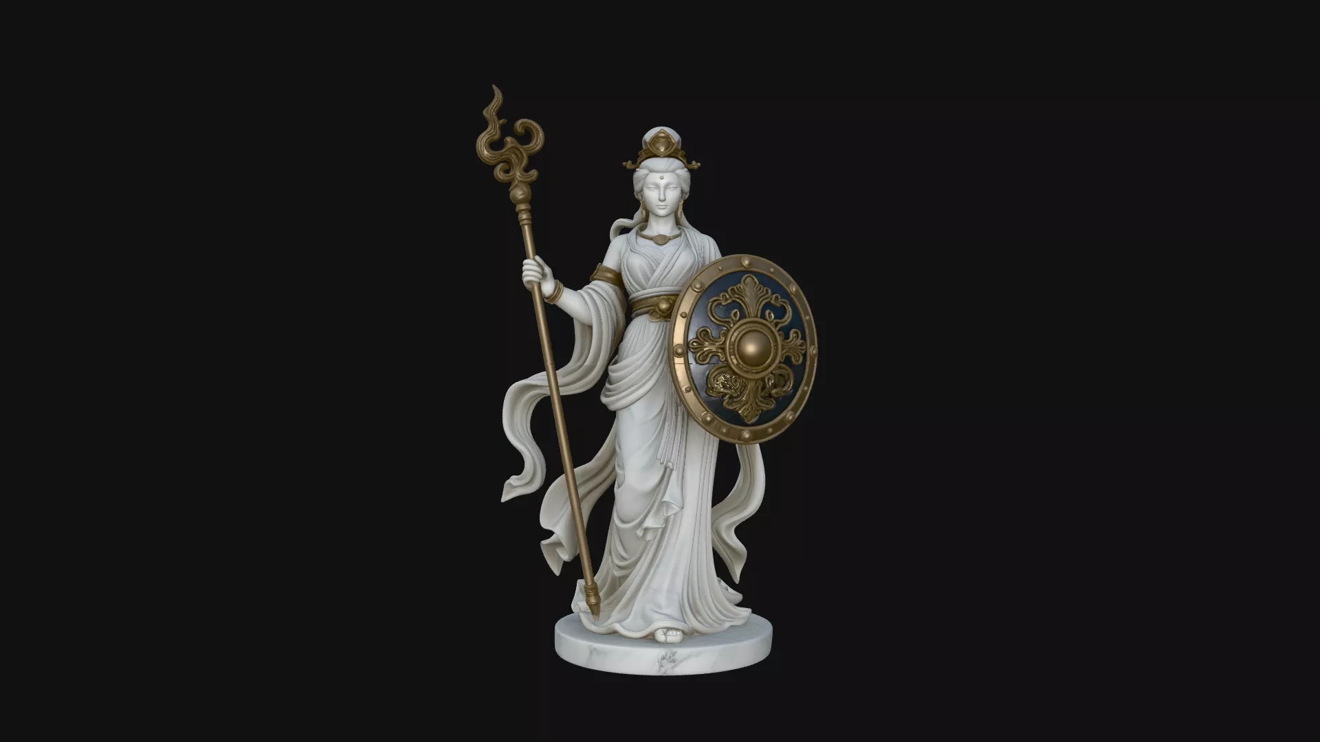 Goddess with Spear and Shield Statue Design 4 - 3D Print Model 3D print model