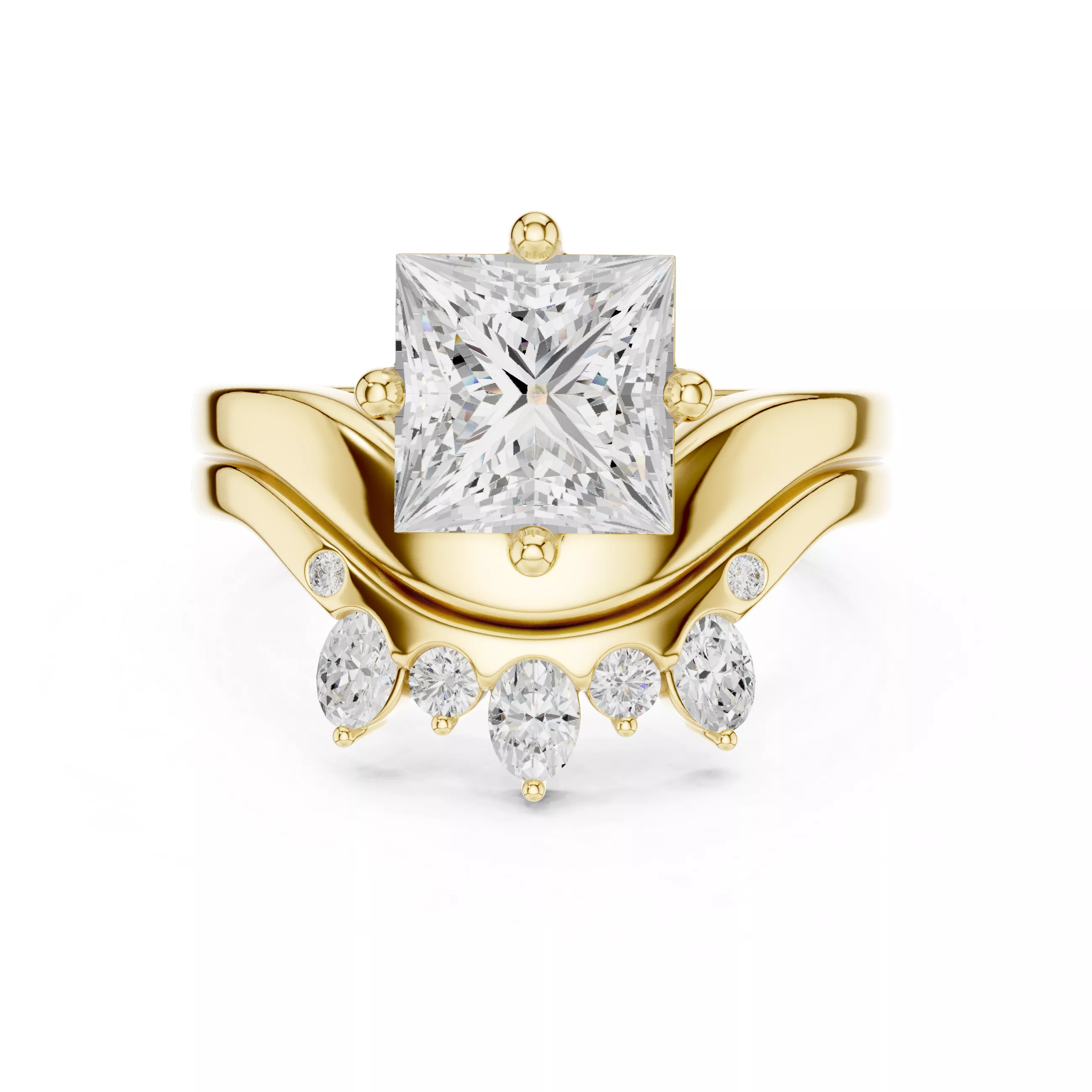 Princess Cut Diamond Engagement Ring with Cluster Accent 3D print model