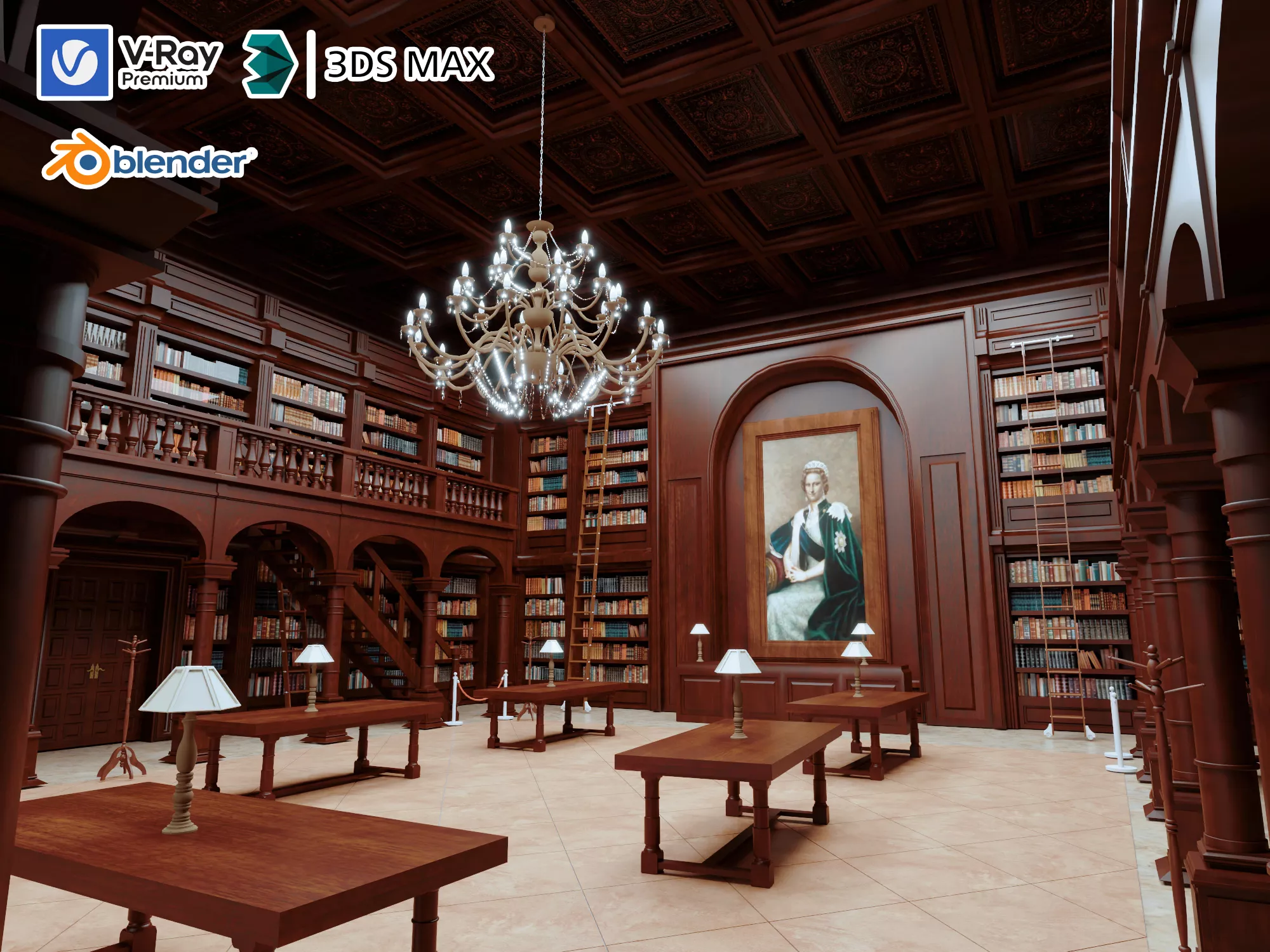 Luxury Classic Library Interior 3D model