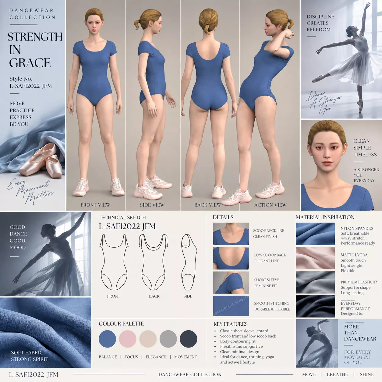STRENGTH IN GRACE Short Sleeve Dance Leotard 3D model