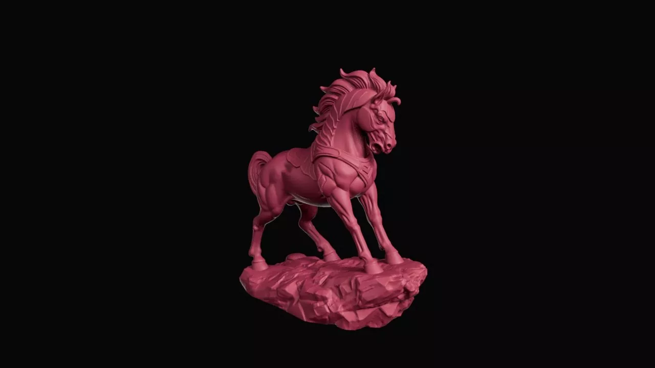 Armored Battle Charger Steed on Rocky Ridge 3D print model