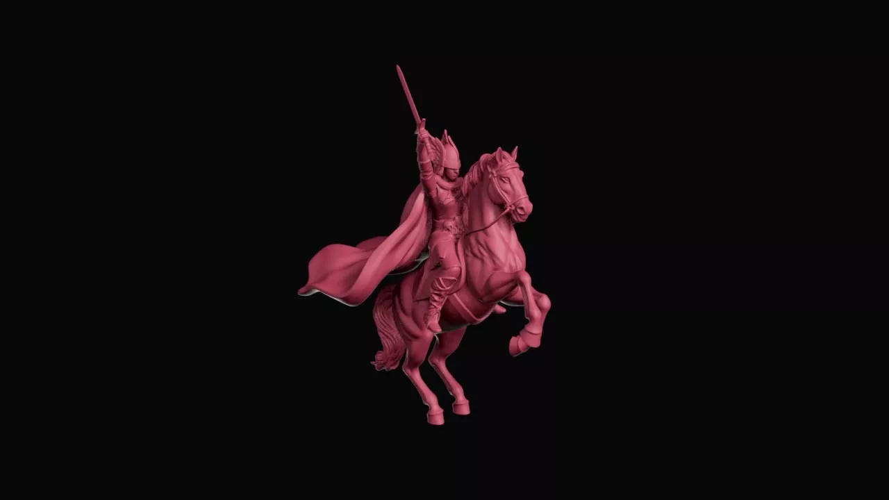 Valiant Winged Valkyrie Knight Riding Rearing Steed 3D print model