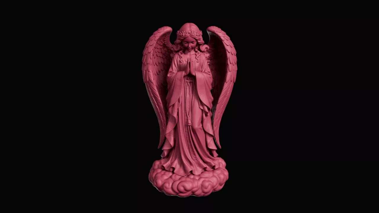 Serene Praying Winged Angel with Floral Chaplet 3D print model
