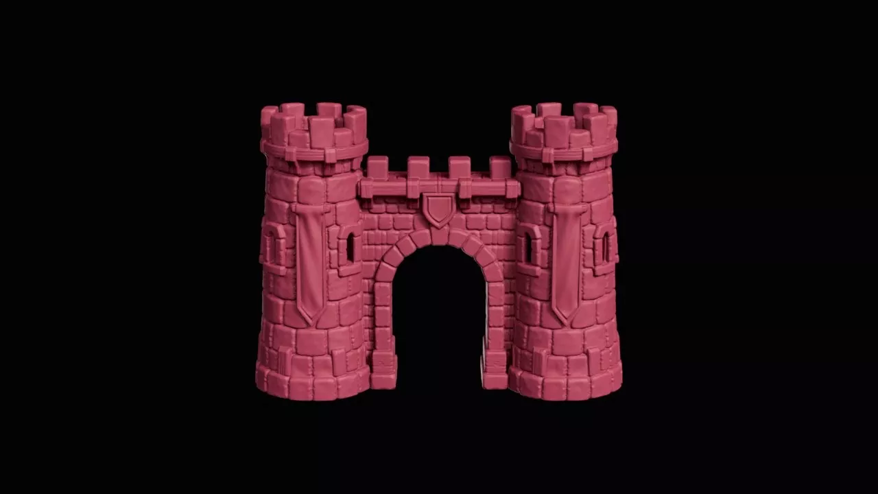 Medieval Fortified Gatehouse with Twin Bastions 3D print model