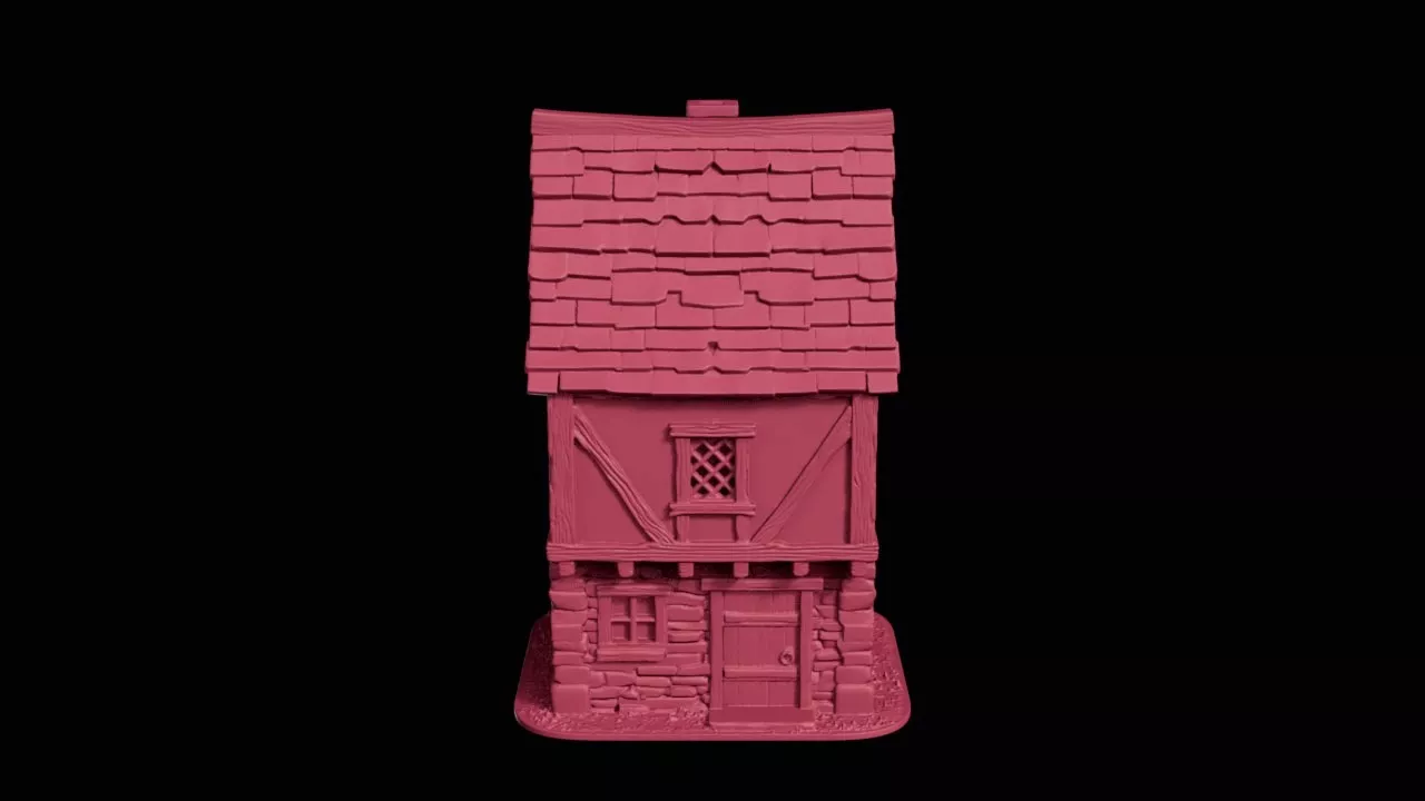 Medieval Half-Timbered Townhouse Residence 3D print model