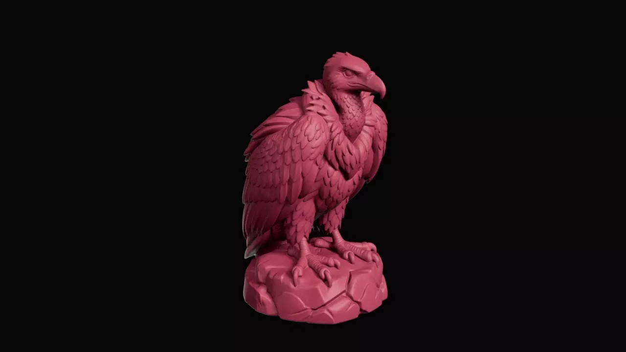 Perched Scavenger Vulture on Jagged Cliff 3D print model