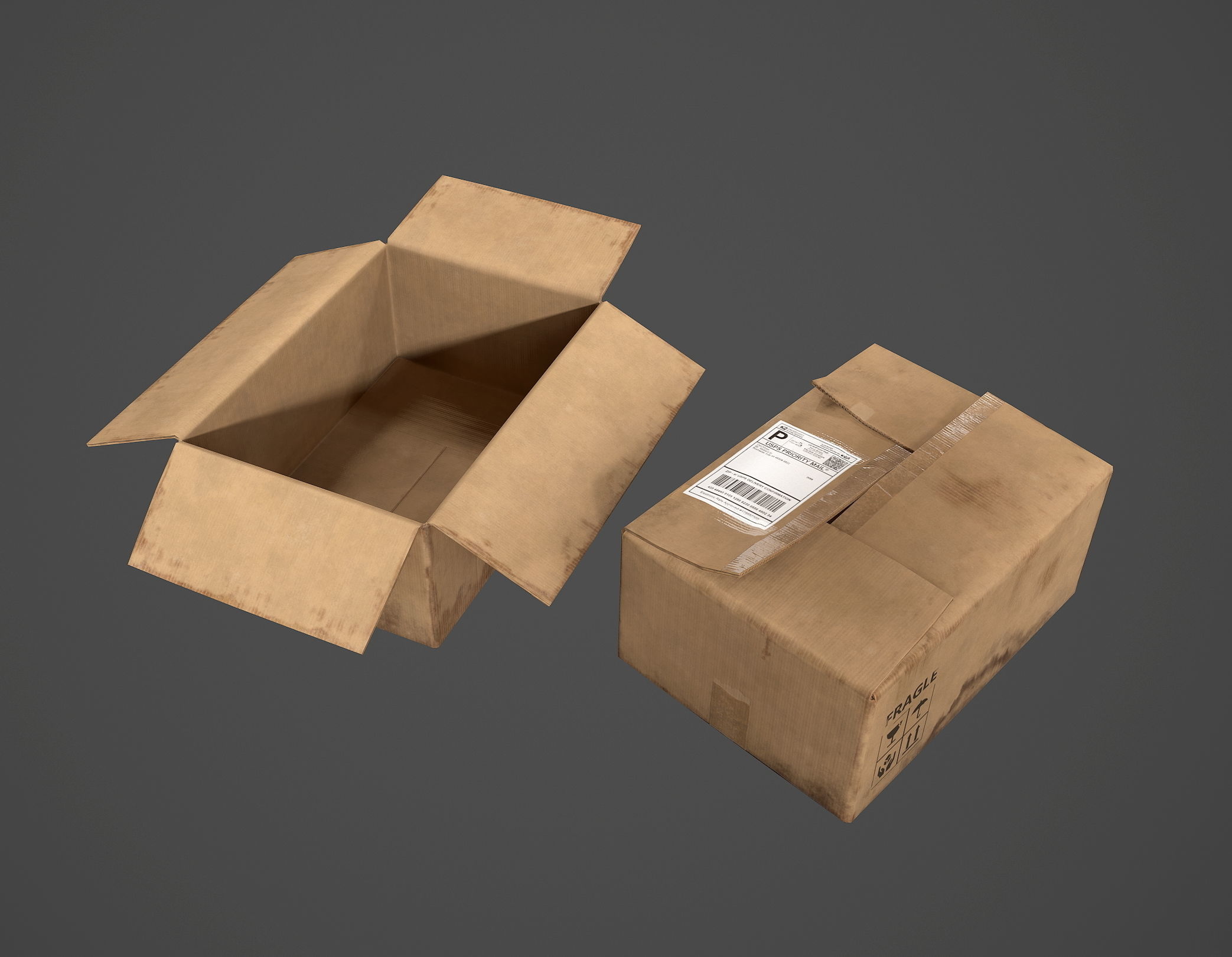 Carboard Box Low-poly 3D model_0