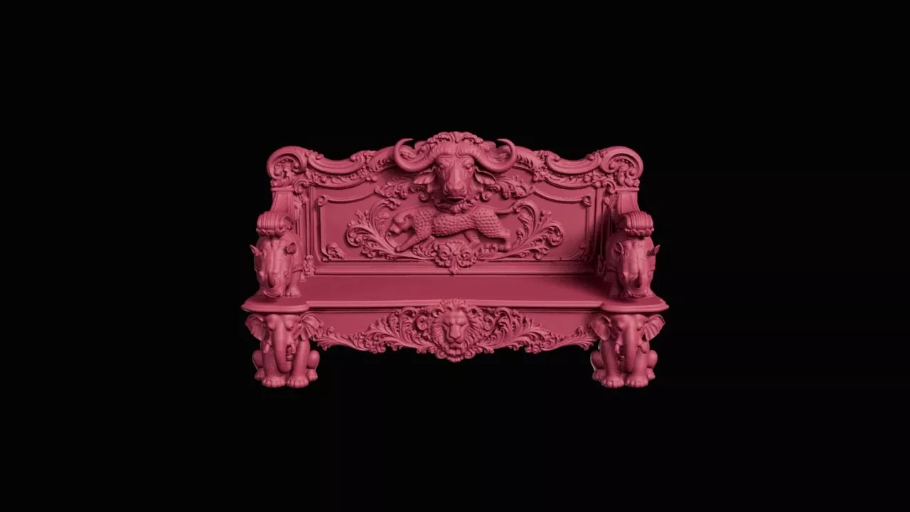 Carved Safari Wildlife Luxury Bench 3D print model