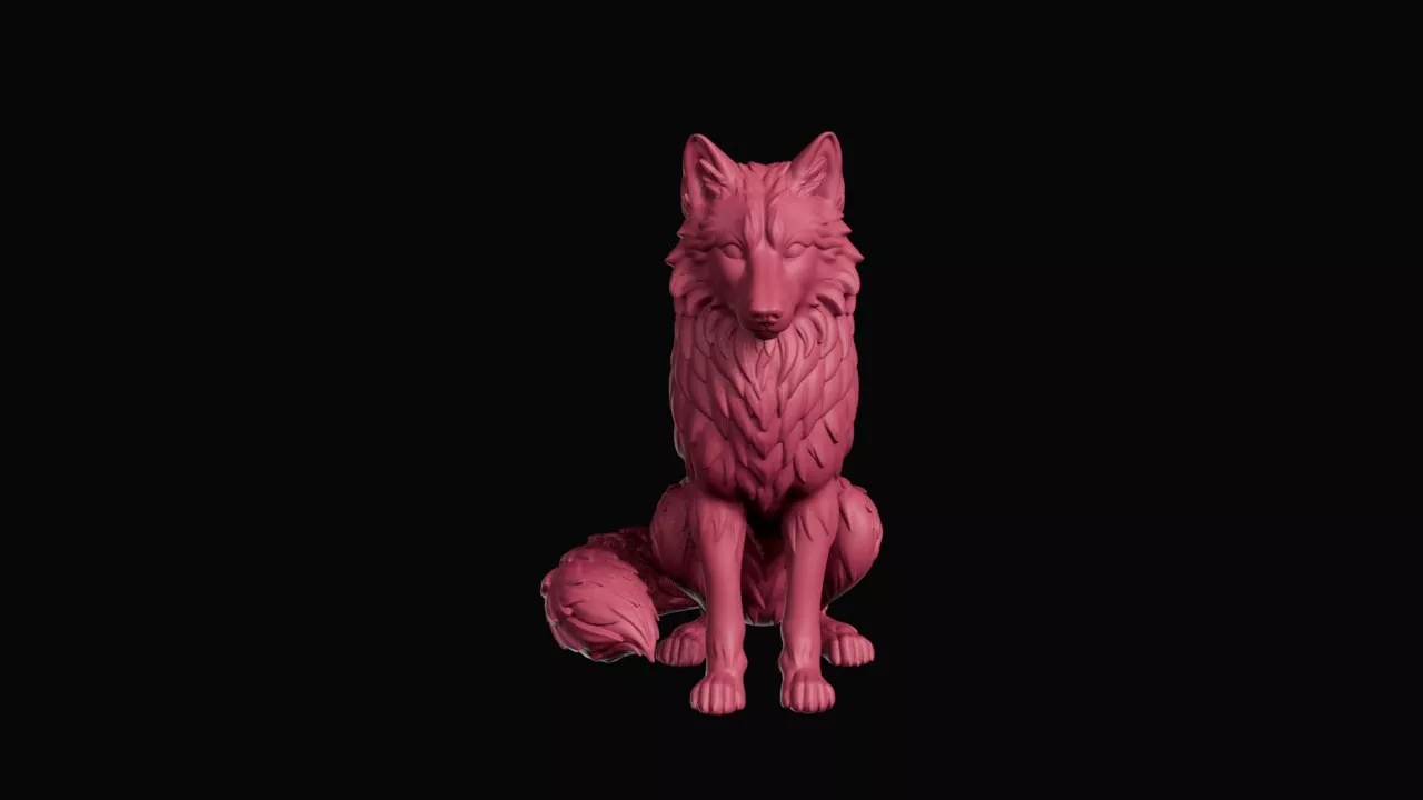 Stylized Sitting Forest Wolf Figurine 3D print model