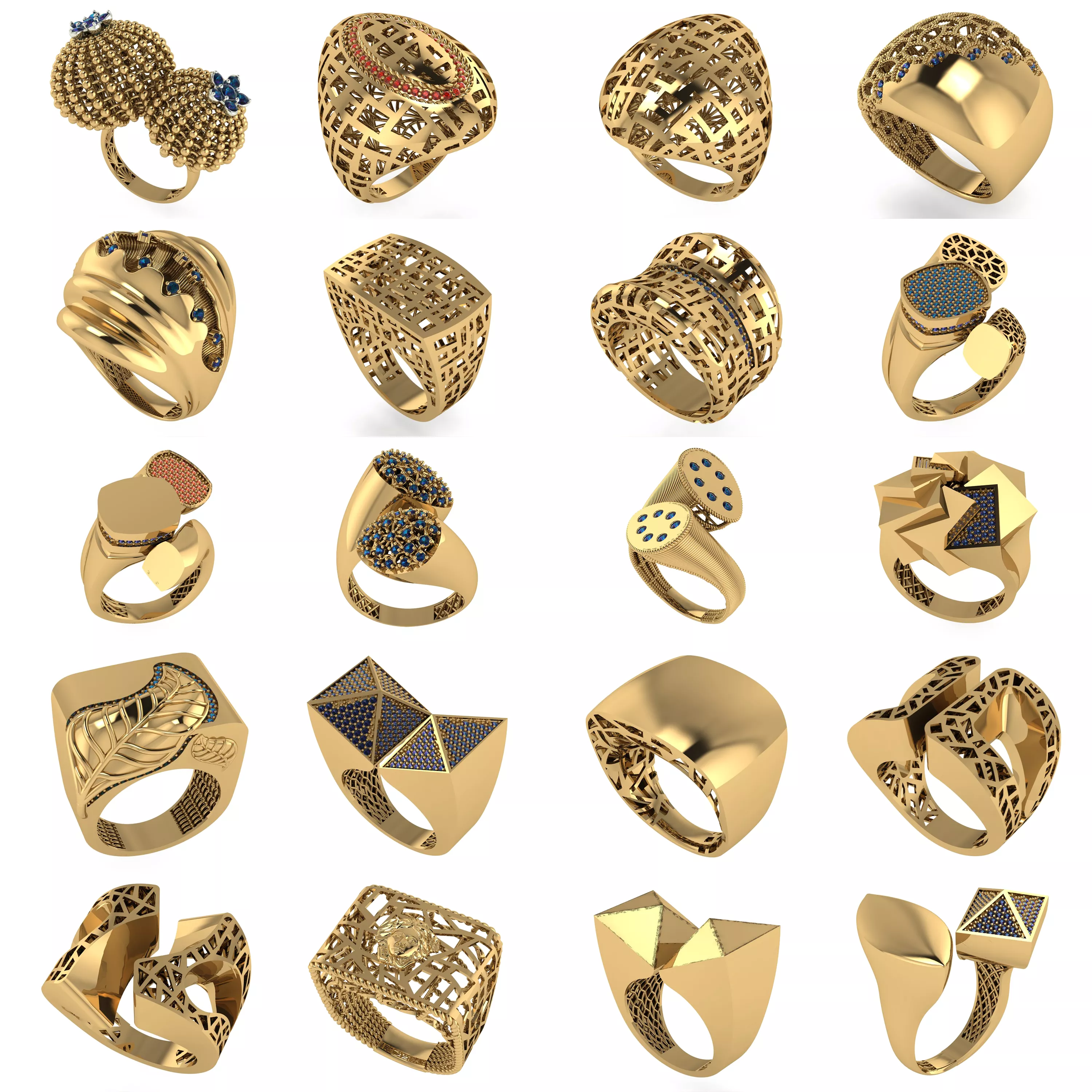 20 Modern Statement Ring CAD Designs 3DM Render Pack 3D print model