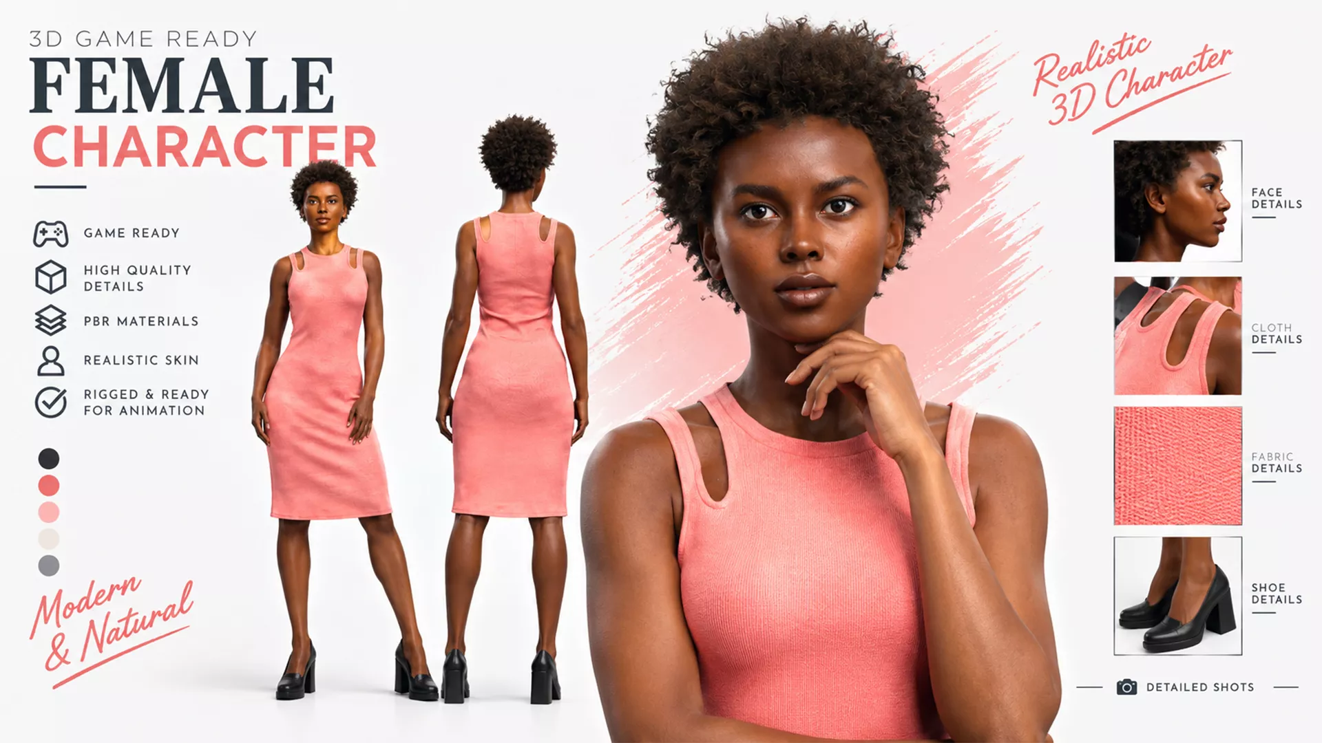 Beautiful Realistic Black Woman Character 3D model