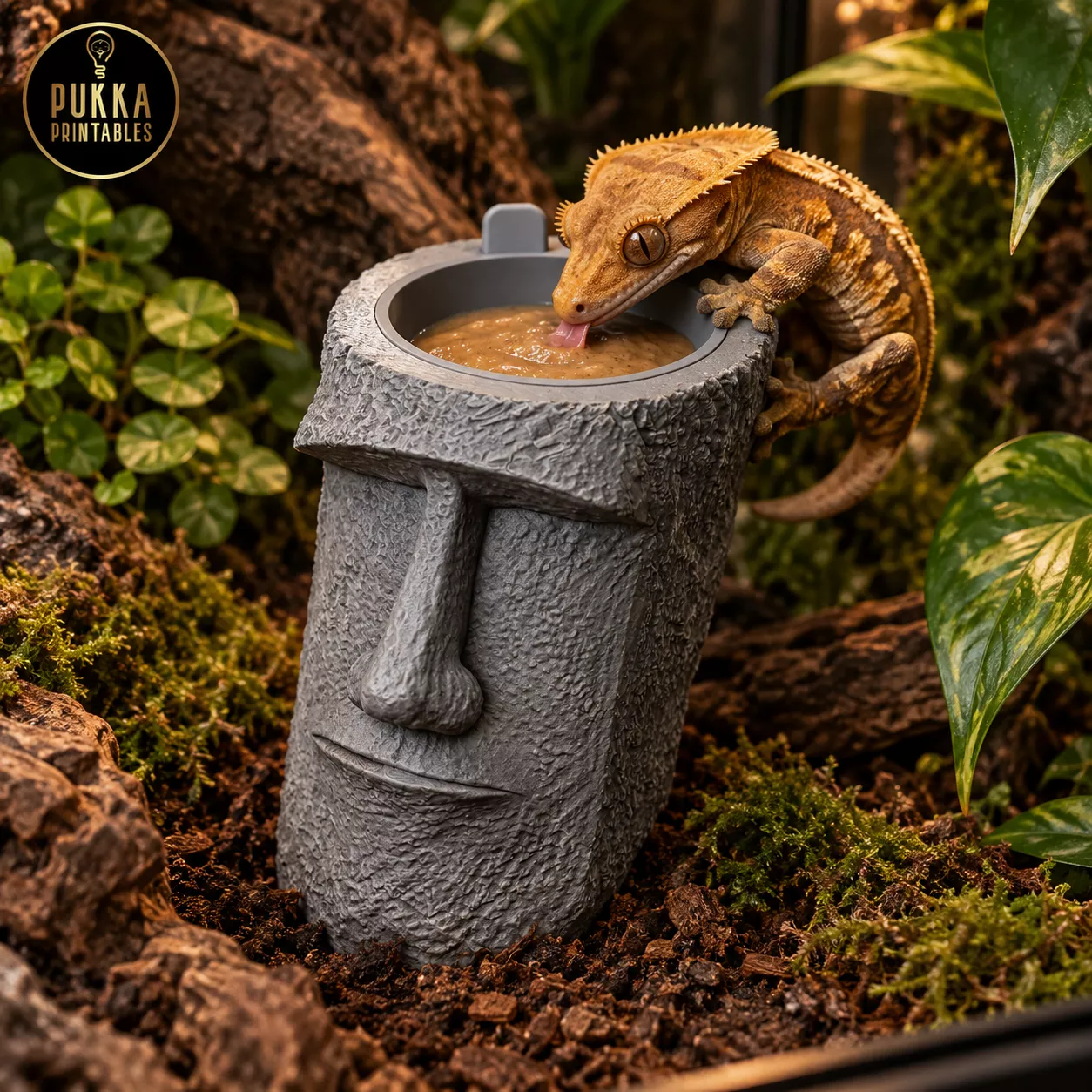 Moai Stone Head Reptile Feeding Bowl 3D Printable STL 3D print model