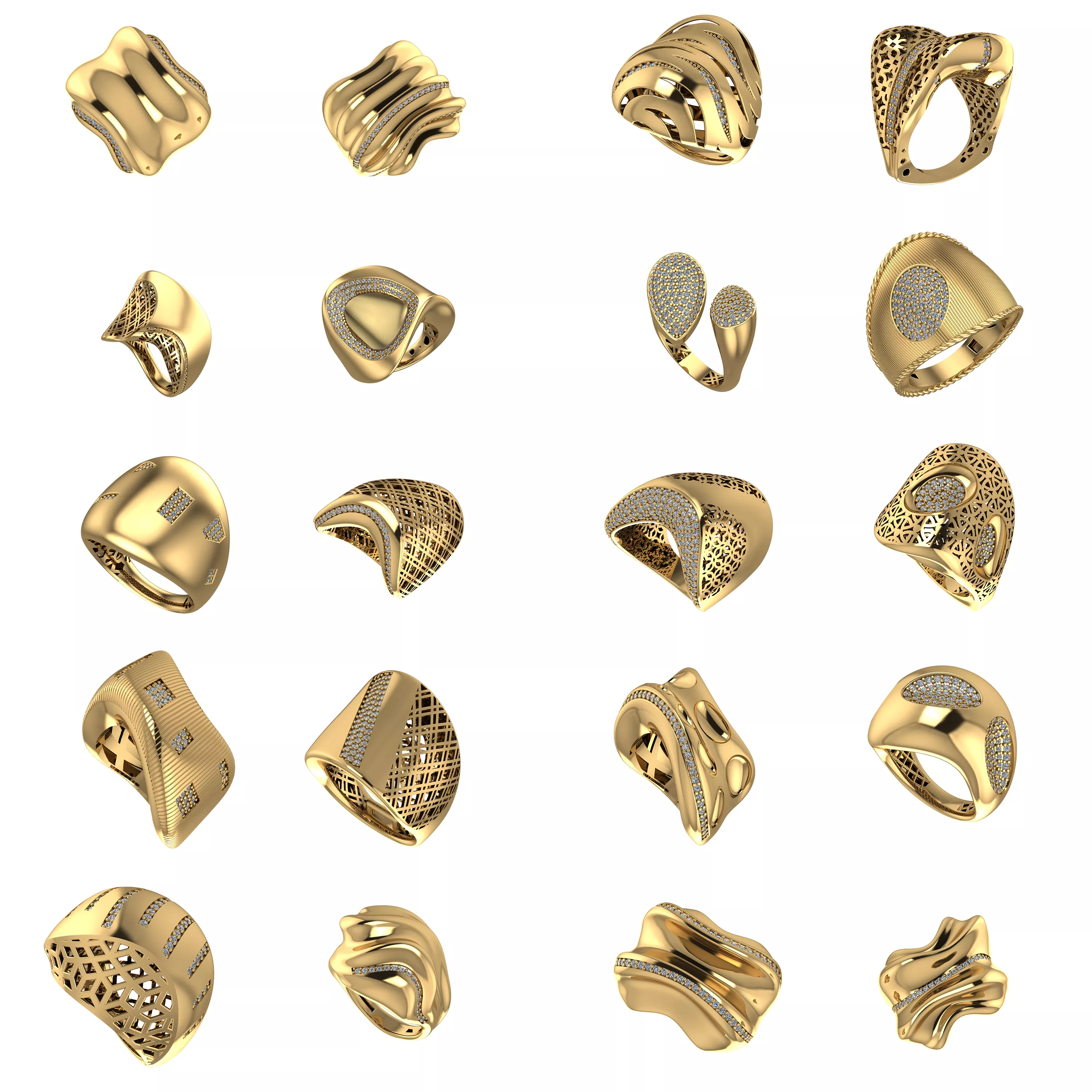 20 Sculptural Ring CAD Designs 3DM Rendering Image Pack HD 3D print model