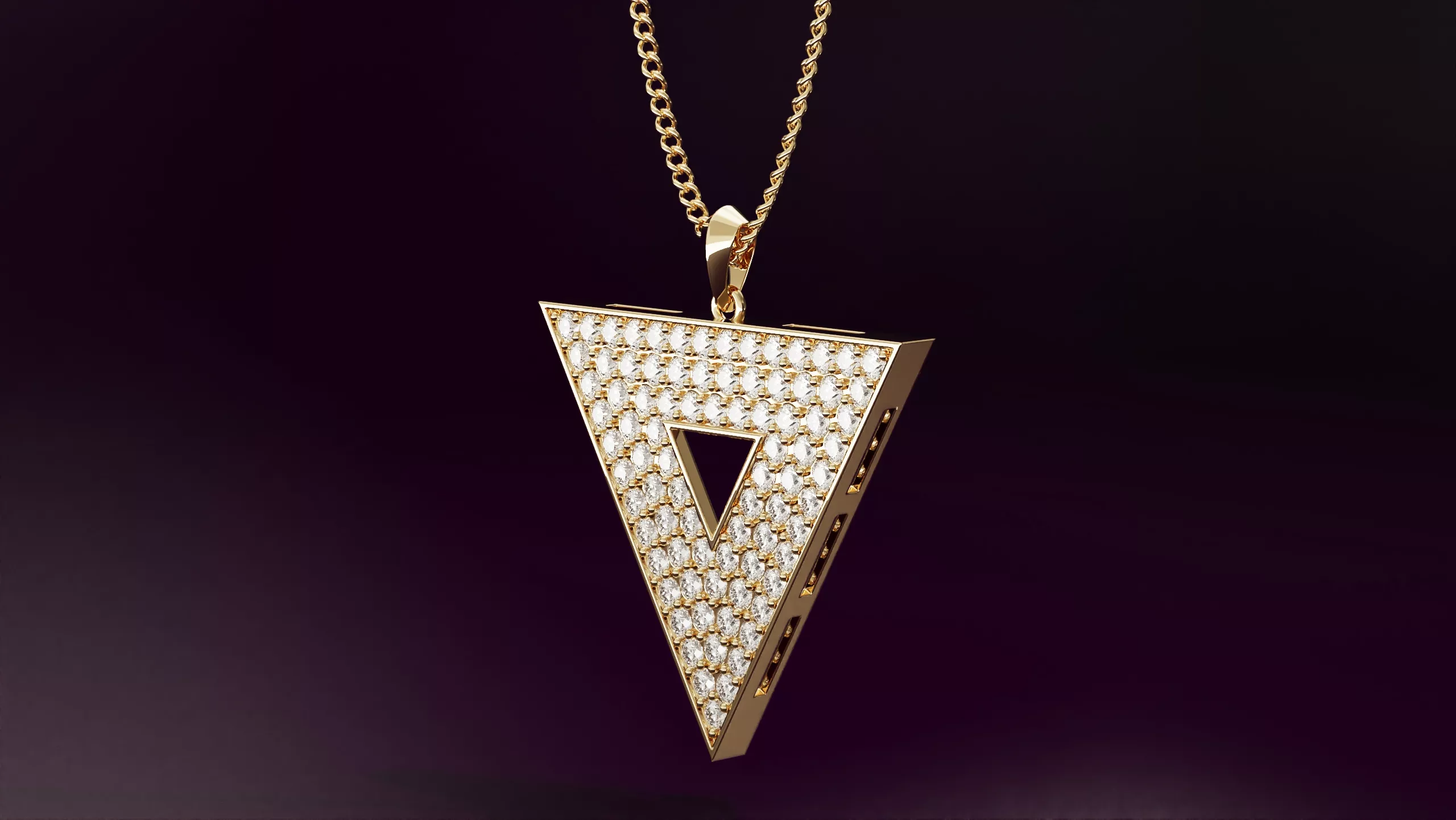 Triangle pendant with round diamonds N03 30mm 3D print model