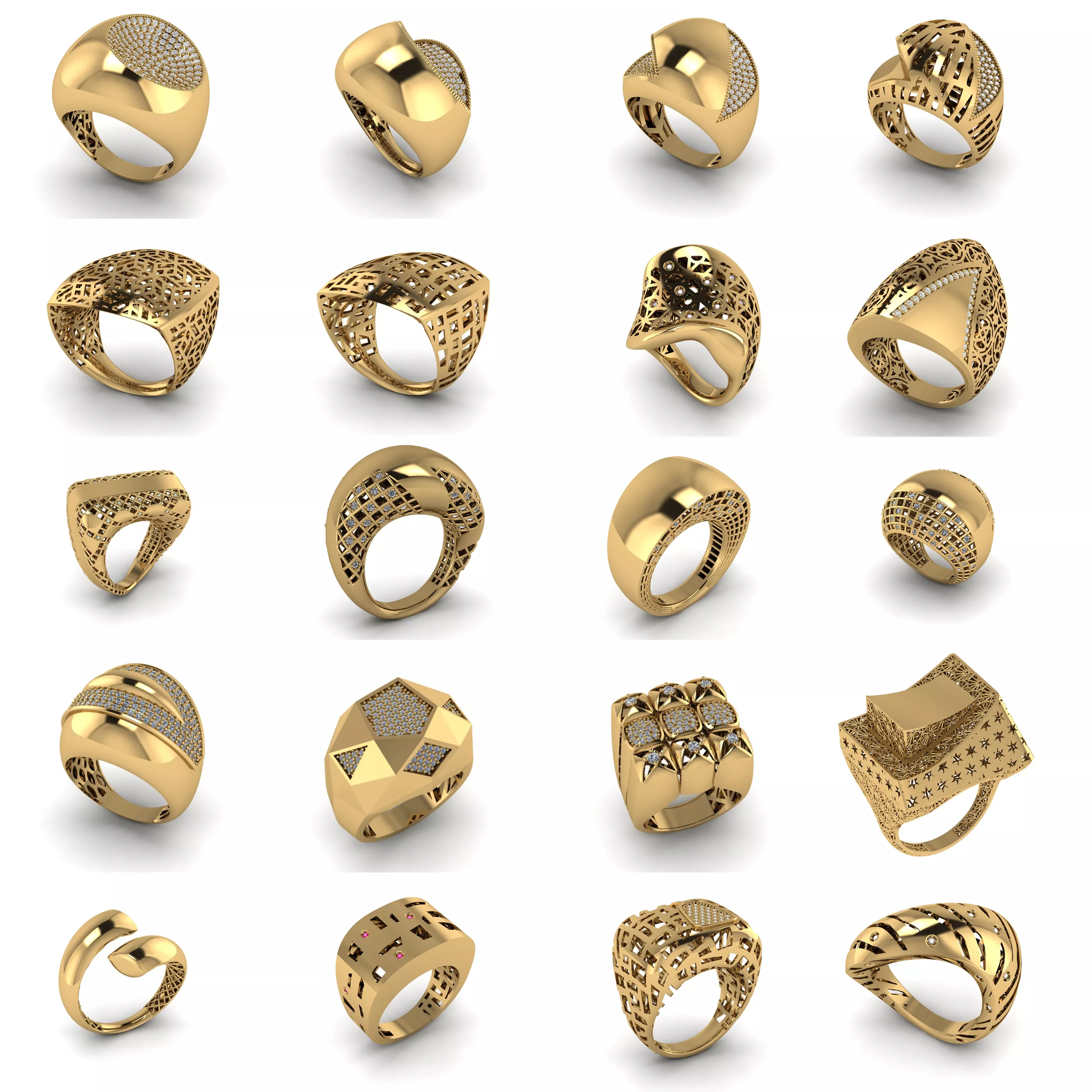 20 Modern Statement Ring CAD Designs 3DM with Render Image 3D print model