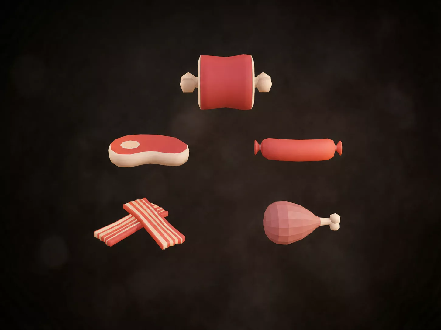 FREE Low Poly Meat Food Pack Stylized Steak Sausage Poultry Free low-poly 3D model