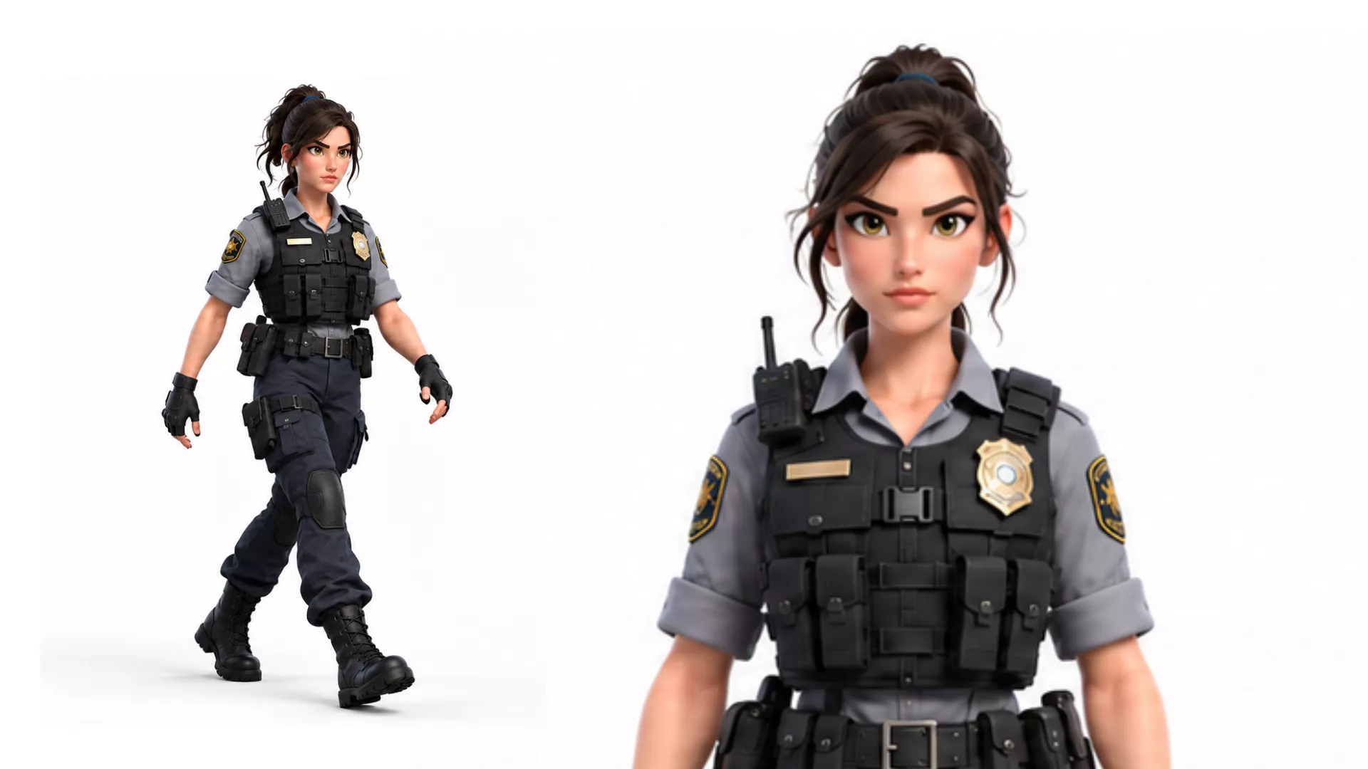 Stylized Female Police Officer Character Animated And Rigged Low-poly 3D model