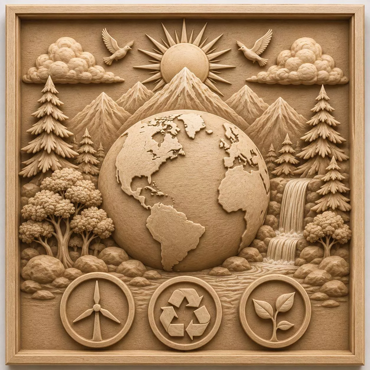 World Earth Wood Carving Relief STL CNC Router 3D Model 3D print model