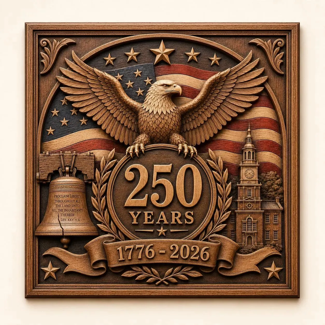 American Eagle 250 Years Wood Carving Relief STL CNC Model Free 3D print model