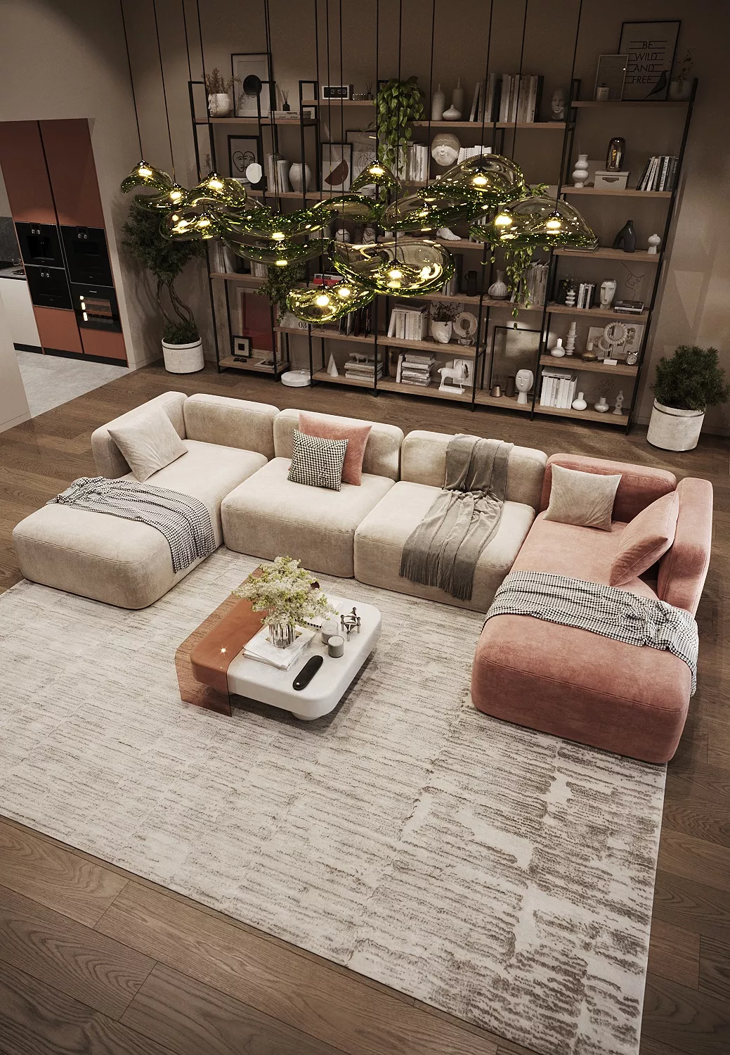 Terracotta Modern Apartment Interior Kitchen Living Dining 3D model