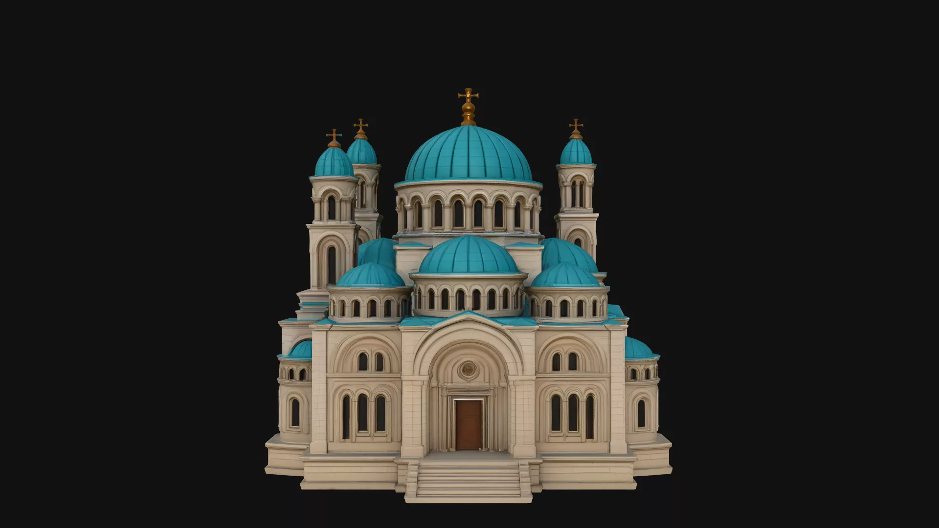 Blue Domed Basilica Model Design 2 - 3D Print Model 3D print model