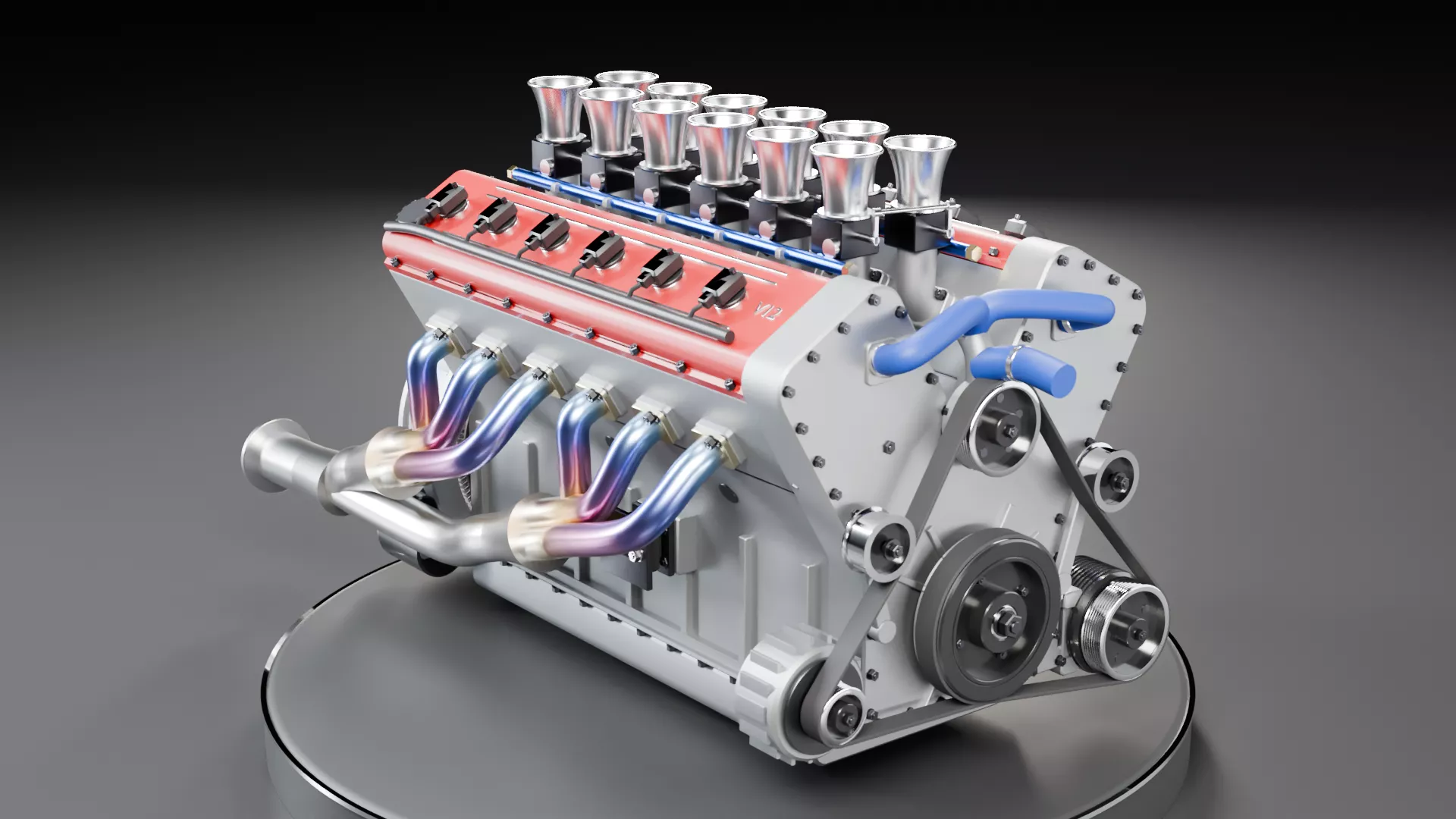 Animated V12 Engine with Cutaway - DOHC 48 Valve 3D model