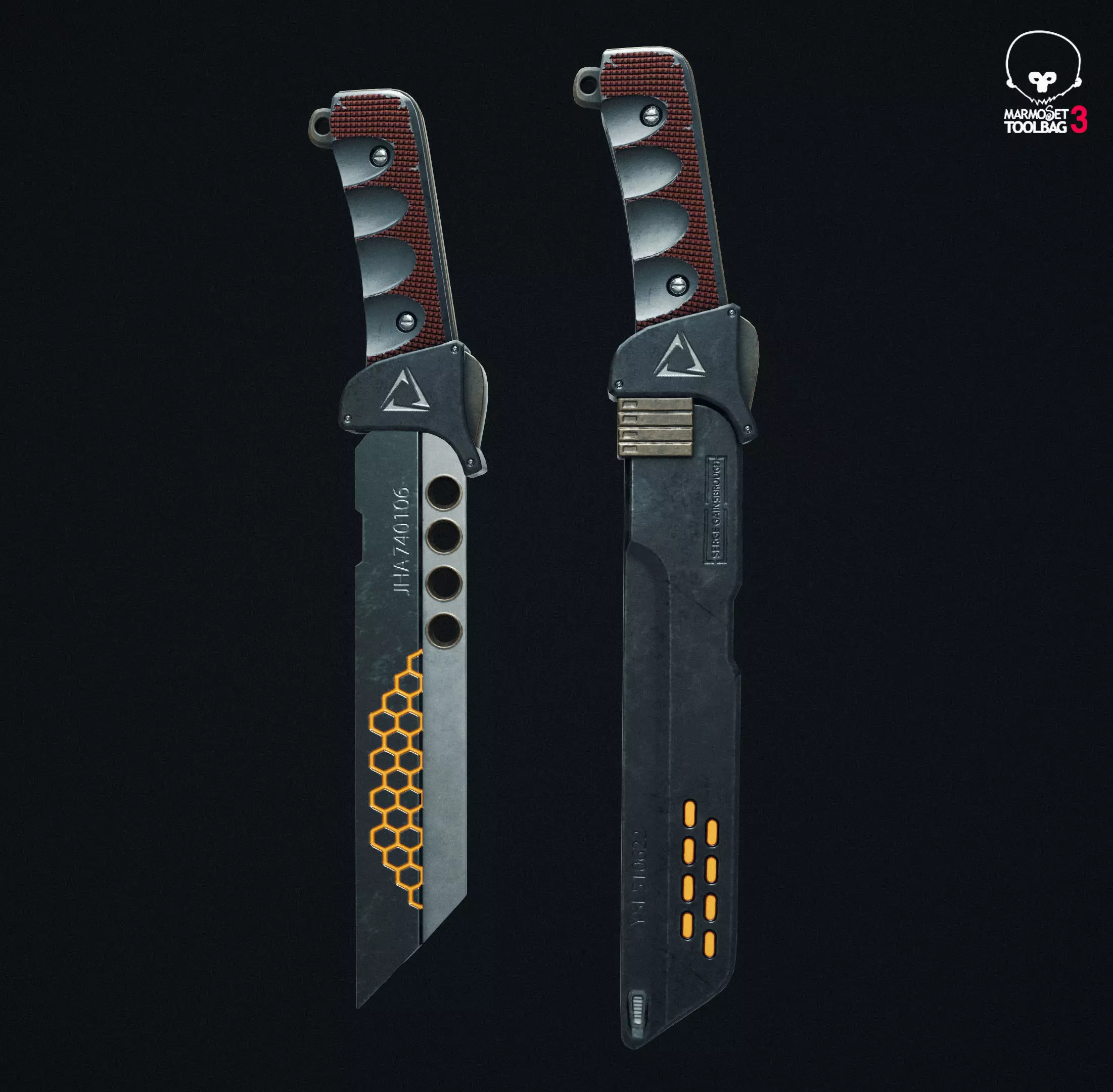 futuristic Knife sword for game Low-poly 3D model_0